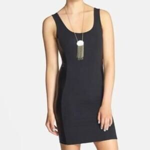 BP. Faux Leather Panel BodyCon Scoop Neckline TMini ank Dress Black SZ Junior XS